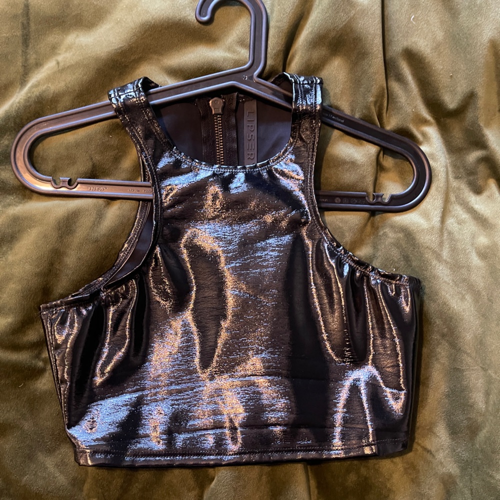 Lip service black vinyl crop top